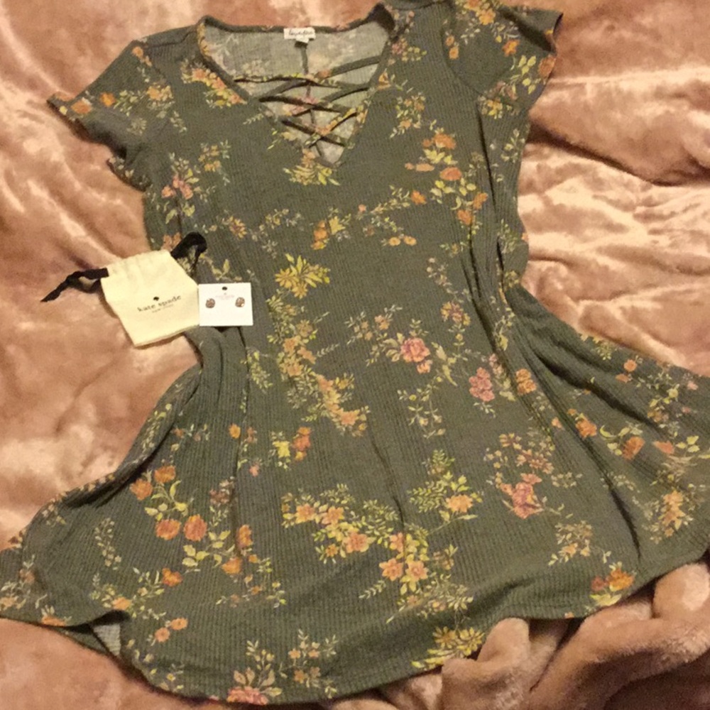 Dress with floral print, strappy front